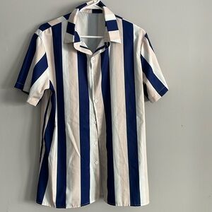 SHEIN Blue and White Striped Casual Button Down Shirt
